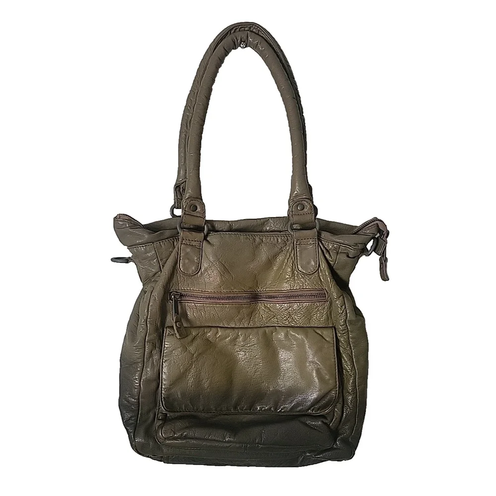 DENMARK DEPECHE ARMY GREEN DISTRESSED LEATHER LRG CROSSBODY SATCHEL SHOULDER BAG
